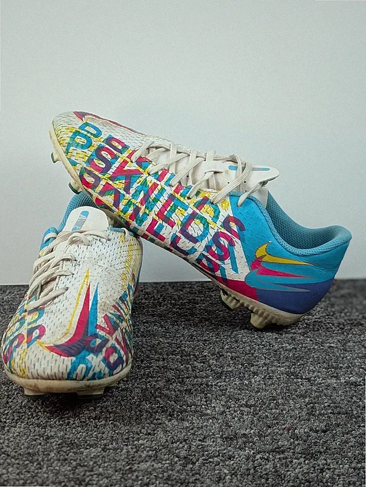 Nike Soccer Cleats Kids 5.5 Phantom Academy GT Elite 3D Shoe Blue White Leather