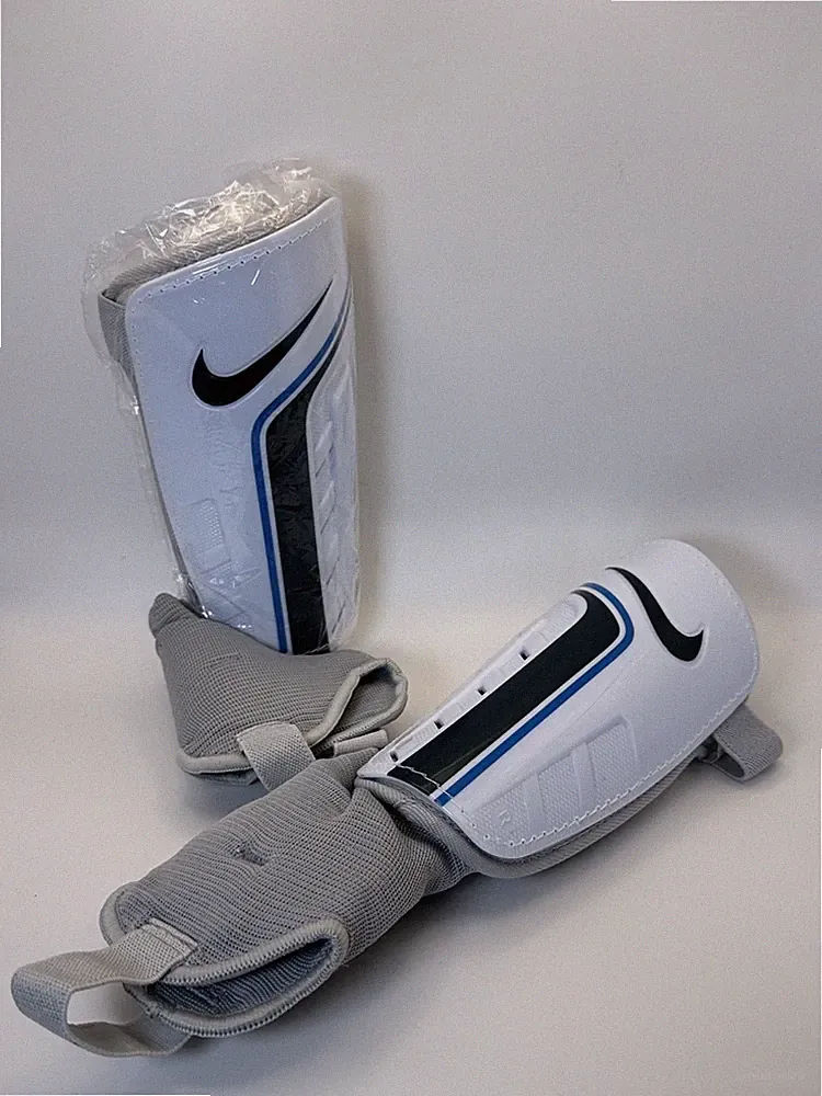 Nike Soccer Shin Guards ALL SIZES – Protective Adjustable Straps, White/Blue