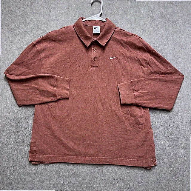 Nike Sportswear Essentials Oversized Long Sleeve Polo Shirt Womens Medium Brown