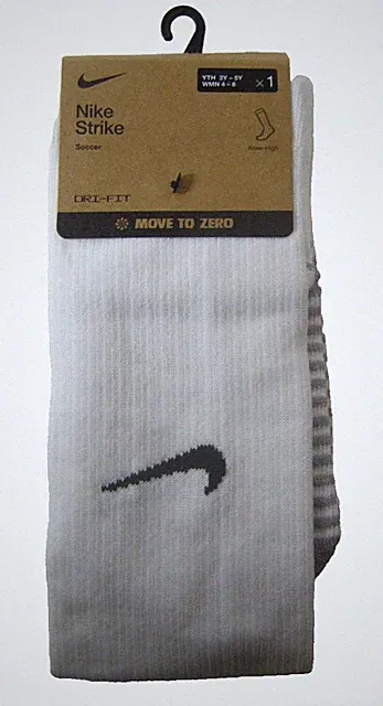 Nike Strike Soccer Knee High Socks White Small 1 Pair For WMN Shoe 4-6 YTH3Y-5Y
