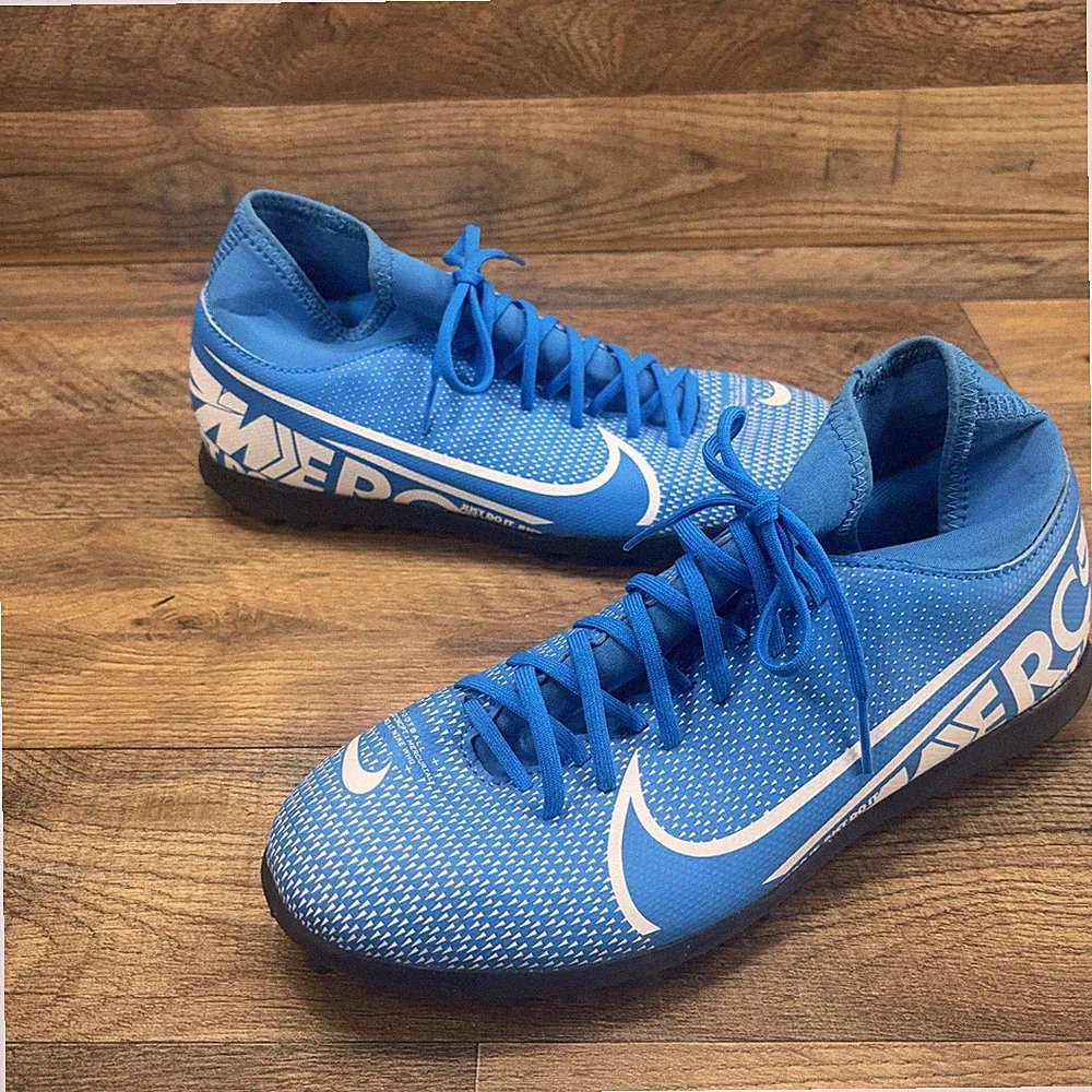 Nike Superfly Mercurial AT7980-414 Blue White Mens Soccer Cleats Turf Size 6.5
