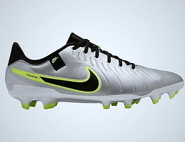 Nike Tiempo 10 Academy Fg/Mg Metallic Silver Black Volt Men's Size 9 DV4337-001
