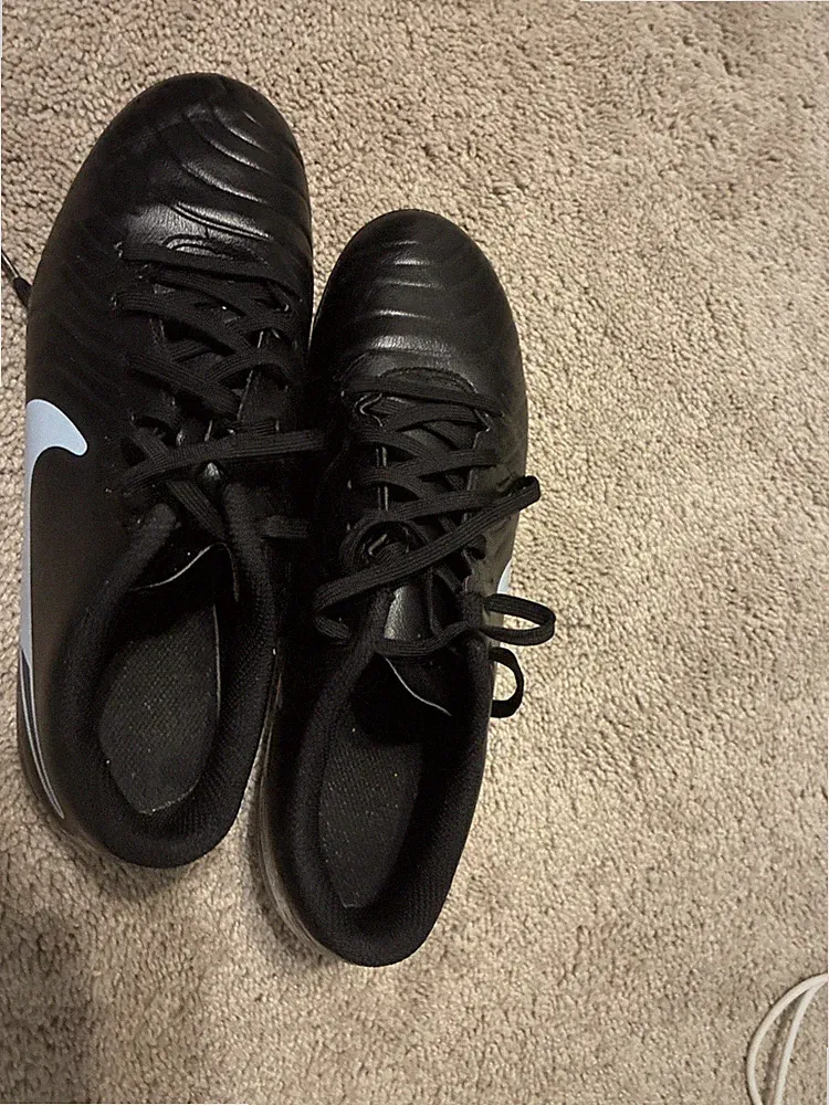Nike Tiempo Black Soccer Cleats Turf Shoes Youth Blue Swoosh