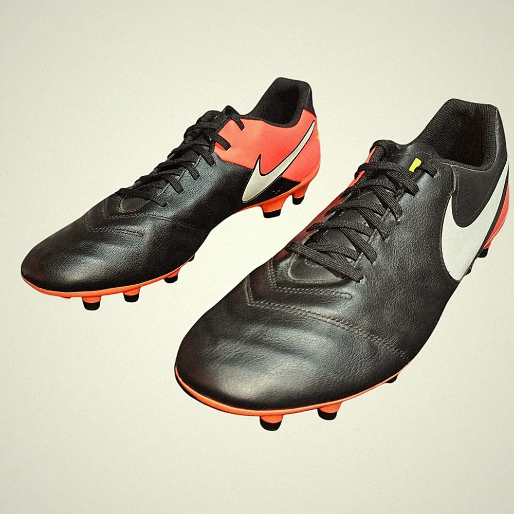 Nike Tiempo Genio 2 Leather FG Black Orange 819213-018 Soccer Cleats Men Size 14
