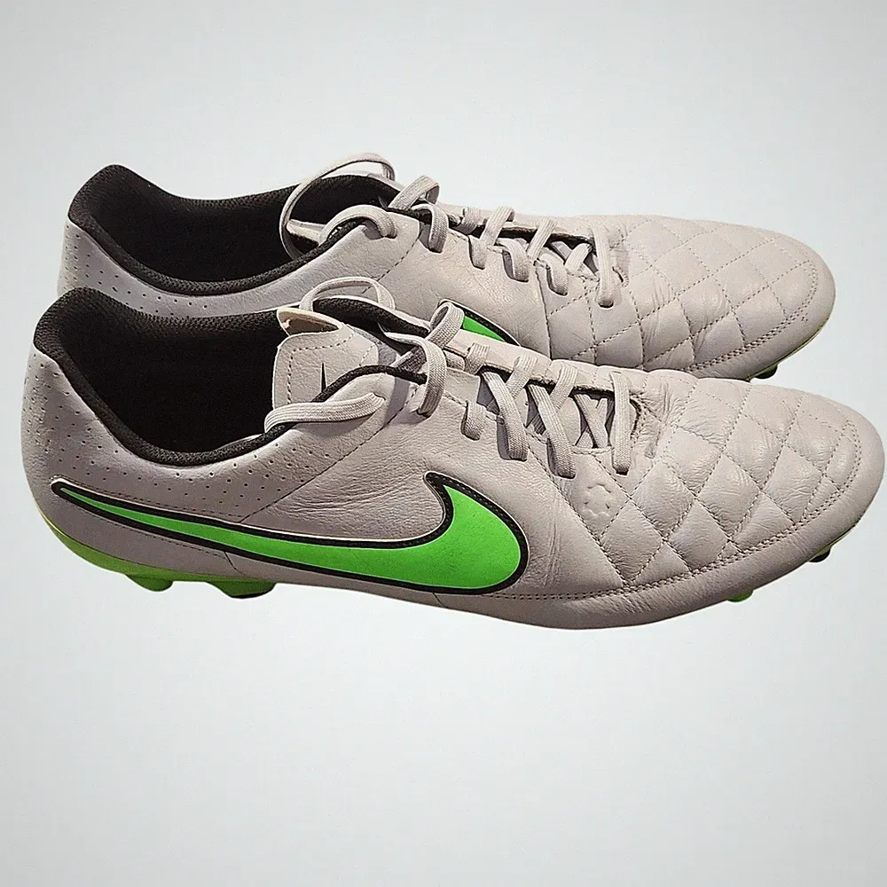 Nike Tiempo Genio II Leather FG Wolf Grey Green Soccer Cleats 631282-030