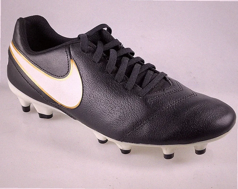 Nike Tiempo Genio II Leather Firm Ground Soccer Cleats Black/White/gold 7.5 US