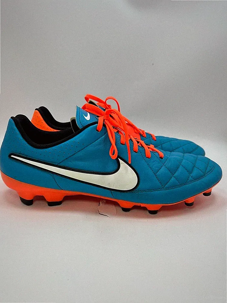 Nike Tiempo Genio Leather FG Soccer Cleats Blue Orange Men`s Size 13