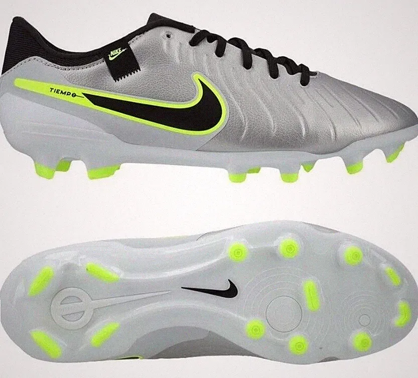 Nike Tiempo Legend 10 FG MG Soccer Cleats Shoes Silver DV4337-001 Mens 8.5