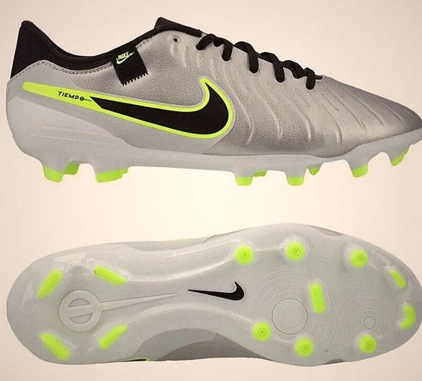 Nike Tiempo Legend 10 FG MG Soccer Cleats Shoes Silver DV4337-001 Mens Size 11