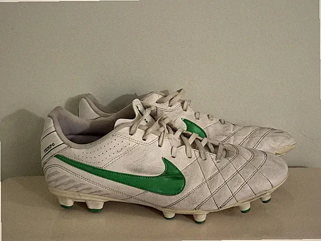 Nike Tiempo Legend IV Elite Size 14 White Green Leather Boots Cleats Very Rare