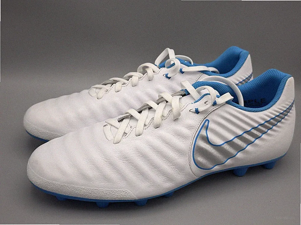 Nike Tiempo Ligera IV FG White/Blue Soccer Cleats Men Size US 10 *Sample*