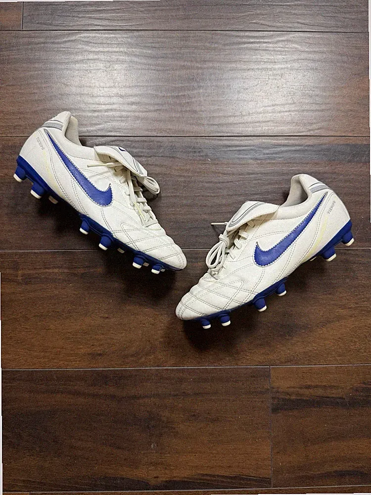 Nike Tiempo Mystic IV FG Soccer Cleats 7M/8.5W White Blue Leather 385397-150