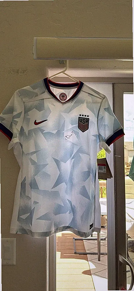 Nike USA Women's Official Soccer Jersey White Blue Sz L - Signed by Crystal Dunn