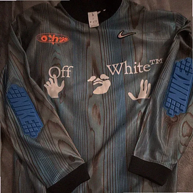 Nike x Off-White Men’s M Blue/Black Long Sleeve Soccer Jersey Crew Neck CU6056