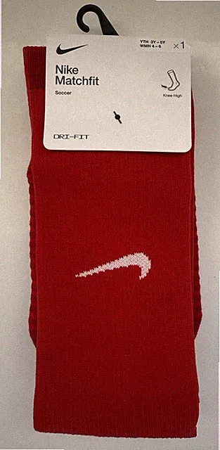NIKE Youth Matchfit Over The Calf Soccer Socks Youth Small (3Y-5Y) Red White NEW