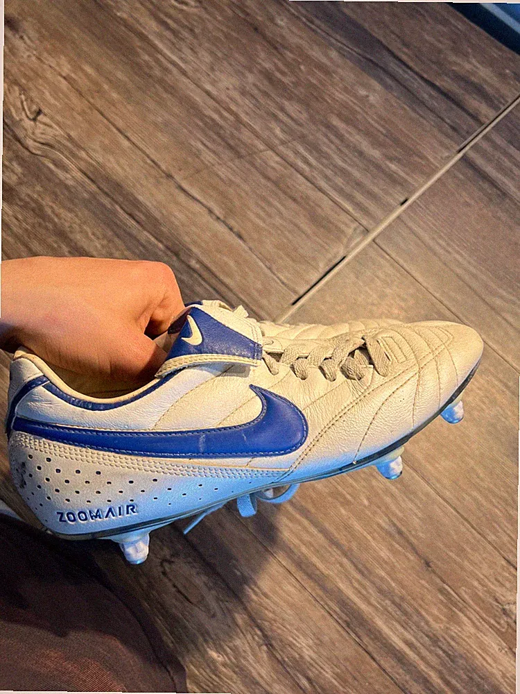 Nike Zoom Air Soccer Cleats Mens US 8 White Blue Leather FG Football