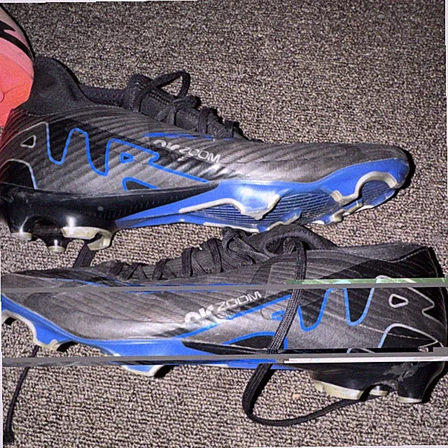Nike Zoom Black Blue Plastic Cleats Lace Up Mid Top Soccer