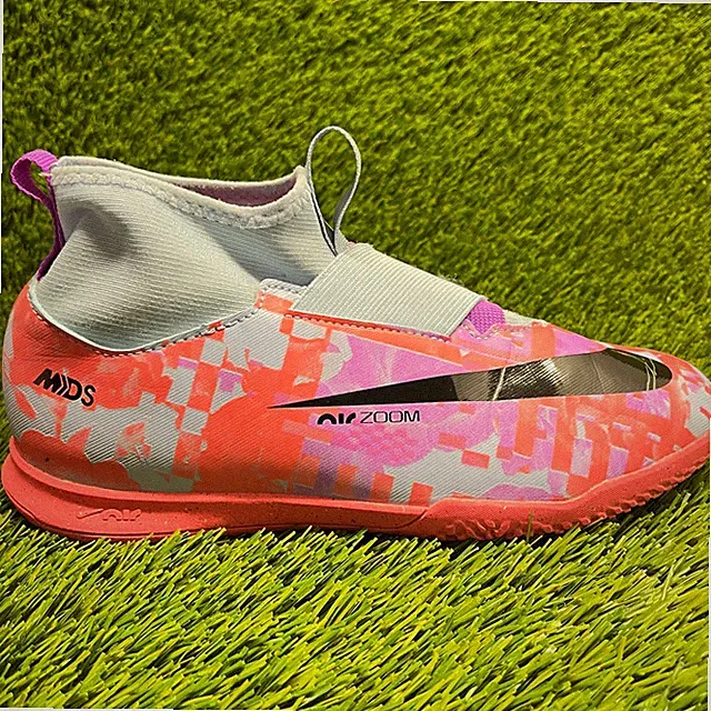 Nike Zoom Mercurial Superfly 9 Academy IC Girls Size 5.5Y Pink Gray Soccer Shoes
