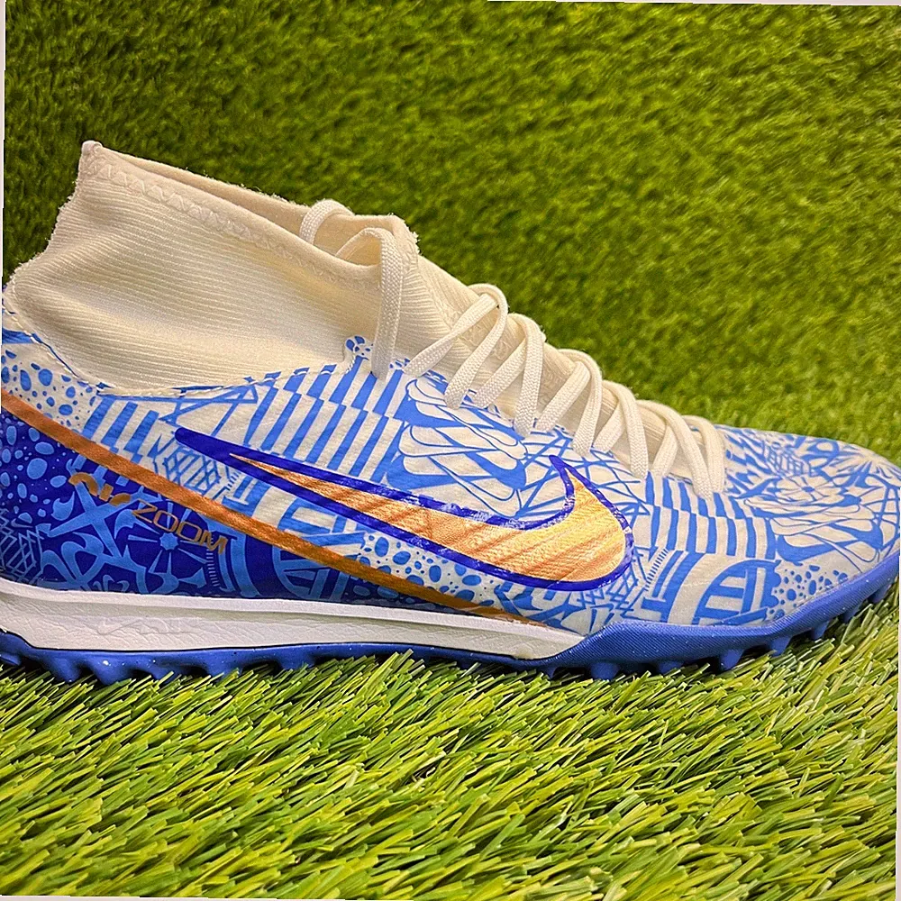 Nike Zoom Mercurial Superfly 9 Mens Size 7 Blue Gold Running Soccer Cleats Shoes