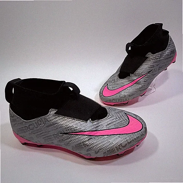 Nike Zoom Mercurial Superfly 9 Pro FG Cleats Kids 3.5y Silver Pink FJ2034-060