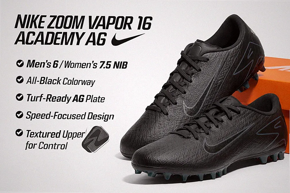 Nike Zoom Vapor 16 Academy AG Soccer Cleats Black FQ8364-002 Mens 6 W 7.5