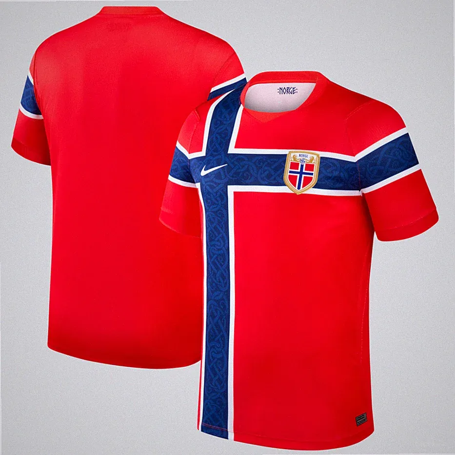 Norway Soccer Jersey Red Embroidered Badge Rib Knit Neck Standard Fit Fan Top🔥