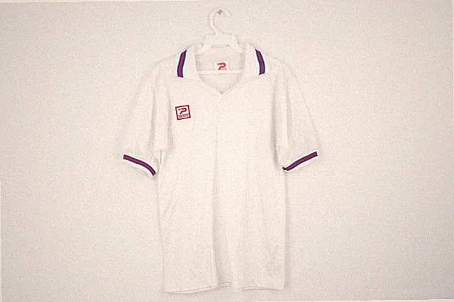 NOS Vtg 70s Patrick Spell Out Short Sleeve Soccer Jersey White Mens Medium USA