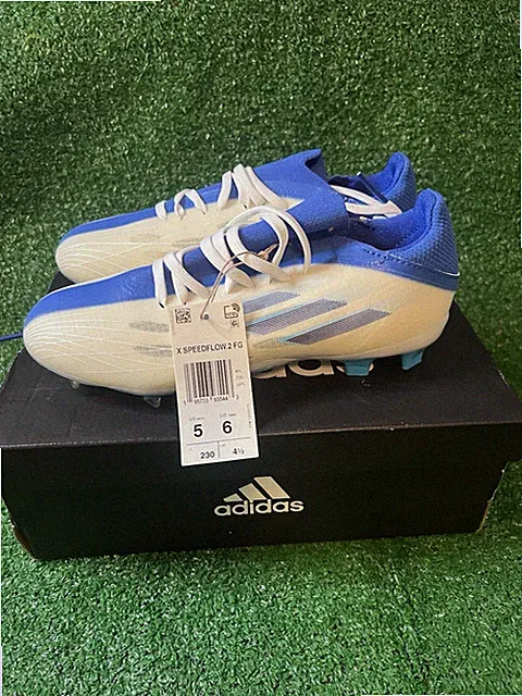 NWB size 5 adidas X SPEEDFLOW.3 FG Soccer Futbol Cleats GW7488 White/Blue