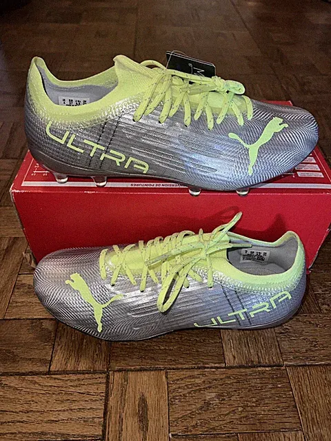 NWB Womens 6.5 Puma Ultra 1.4 FG/AG Soccer Cleats Silver-fizzy Football Trainers