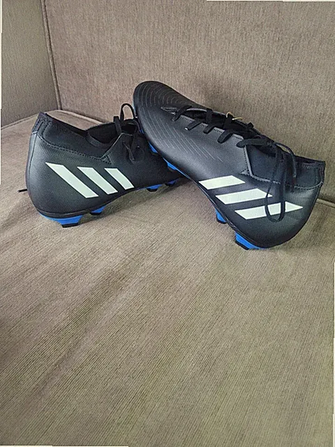 NWT Adidas Predator Edge .4 Men 13 Women 14 Black Blue Soccer Cleats S143