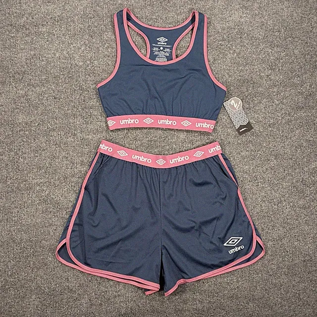 NWT Umbro Activewear Set Shorts & Sports Bra Women L Blue Pink Matching 2 Piece