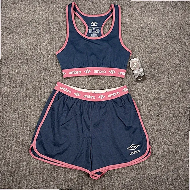 NWT Umbro Activewear Set Shorts & Sports Bra Women M Blue Pink Matching 2 Piece