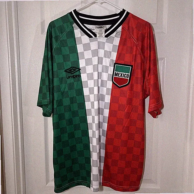 NWT Umbro Men Mexico Soccer Jersey L Green White Red Checkered World Cup FIFANEW