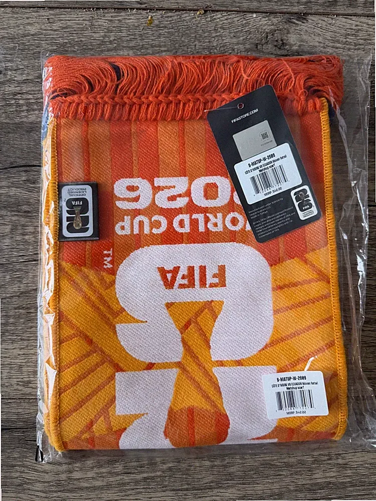 OFFICIAL 2026 FIFA WORLD CUP MATCHUP SCARF ECUADOR VS IVORY COAST PHILADELPHIA