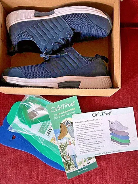 OrthoFeet Tacoma 529 Stretch Mesh Knit Sneaker Shoes Blue Men's Size 10 D WIDE