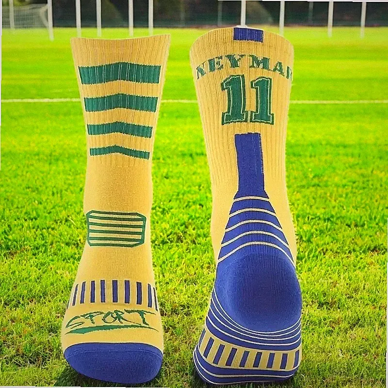 Pair Soccer Socks # 11 Neymar Absorbing Socks Wear-resistant Cotton Mid-Calf