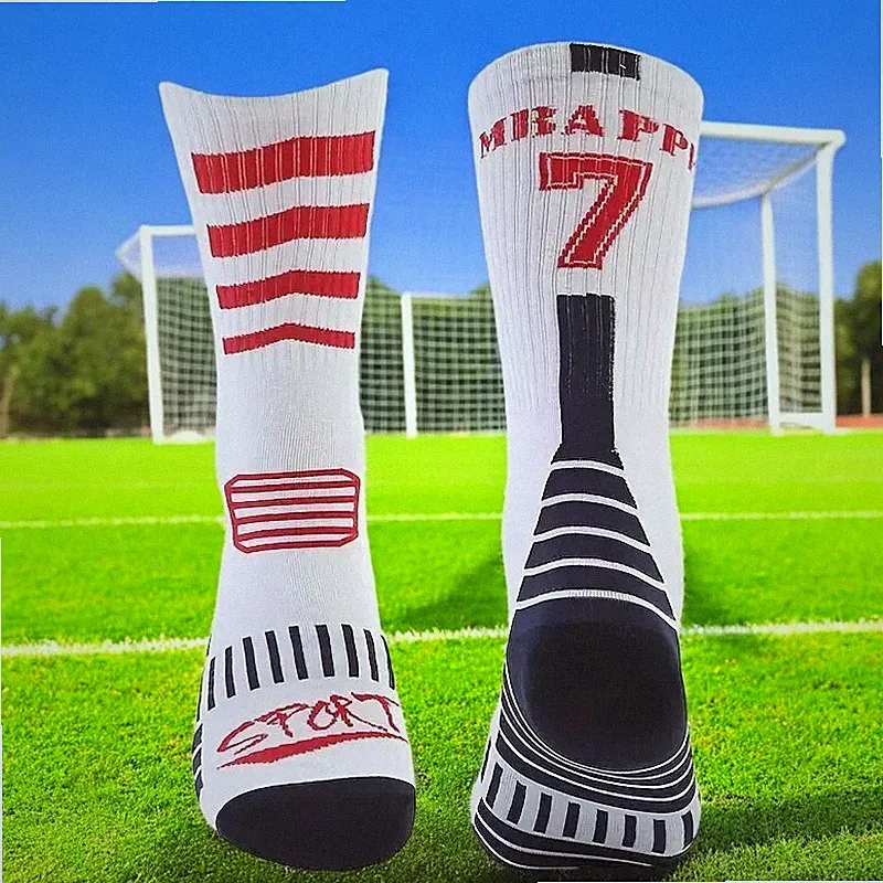 Pair Soccer Socks # 7 MBAPPE Absorbing Socks Wear-resistant Cotton Mid-Calf