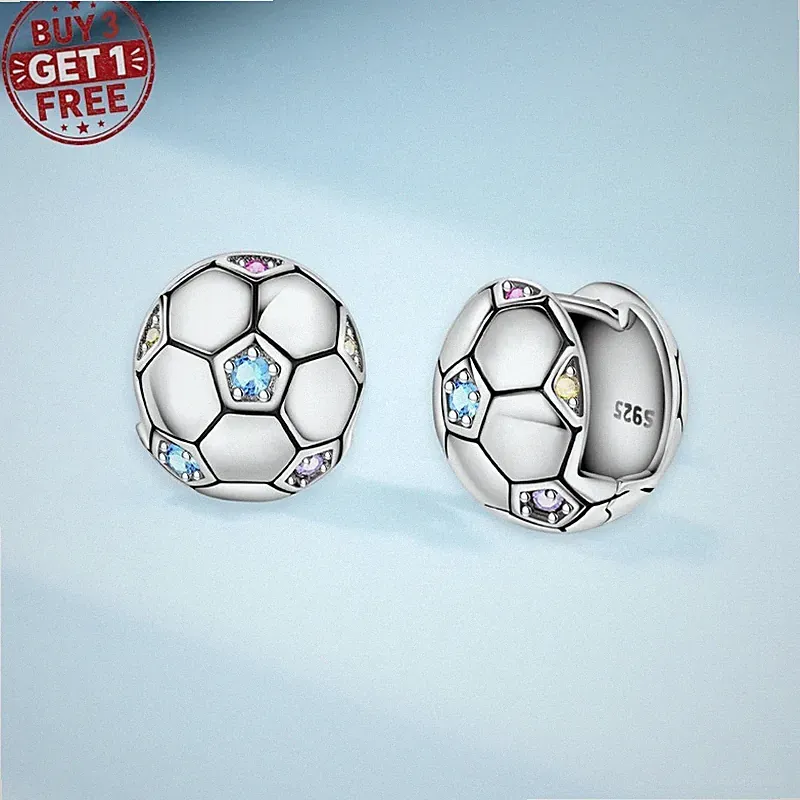 PANDACH Sterling Silver CZ Soccer Hoop Earrings, Sporty Ear Cuffs for Women Gift