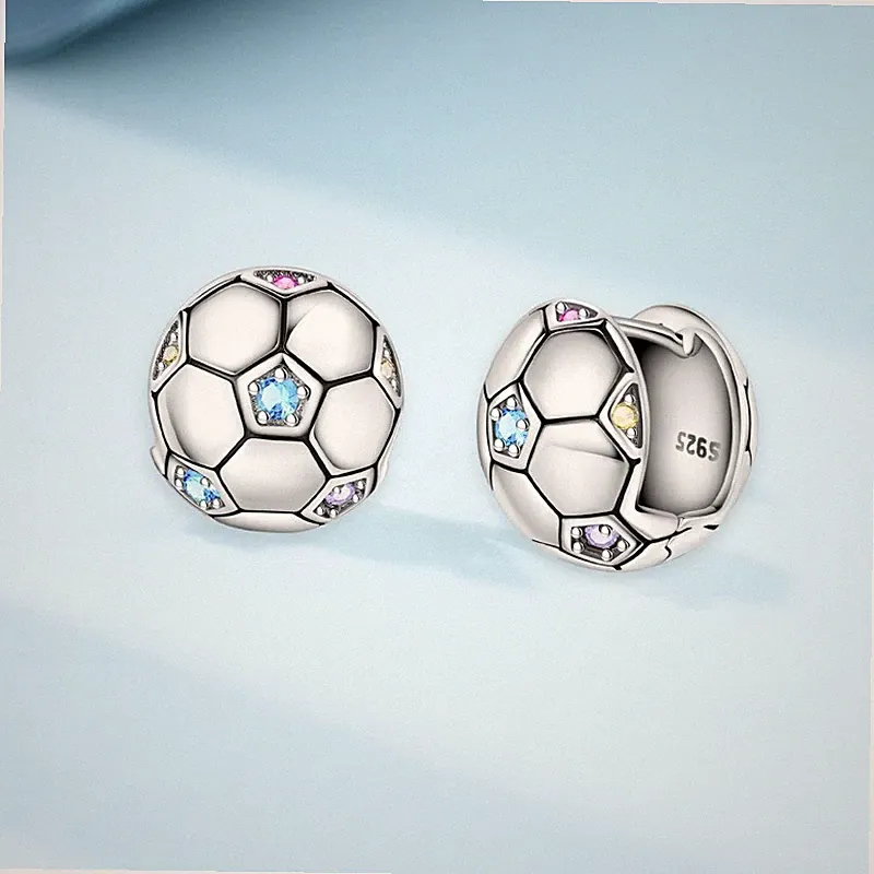 PANDACH Sterling Silver CZ Soccer Hoop Earrings, Sporty Ear Cuffs for Women Gift