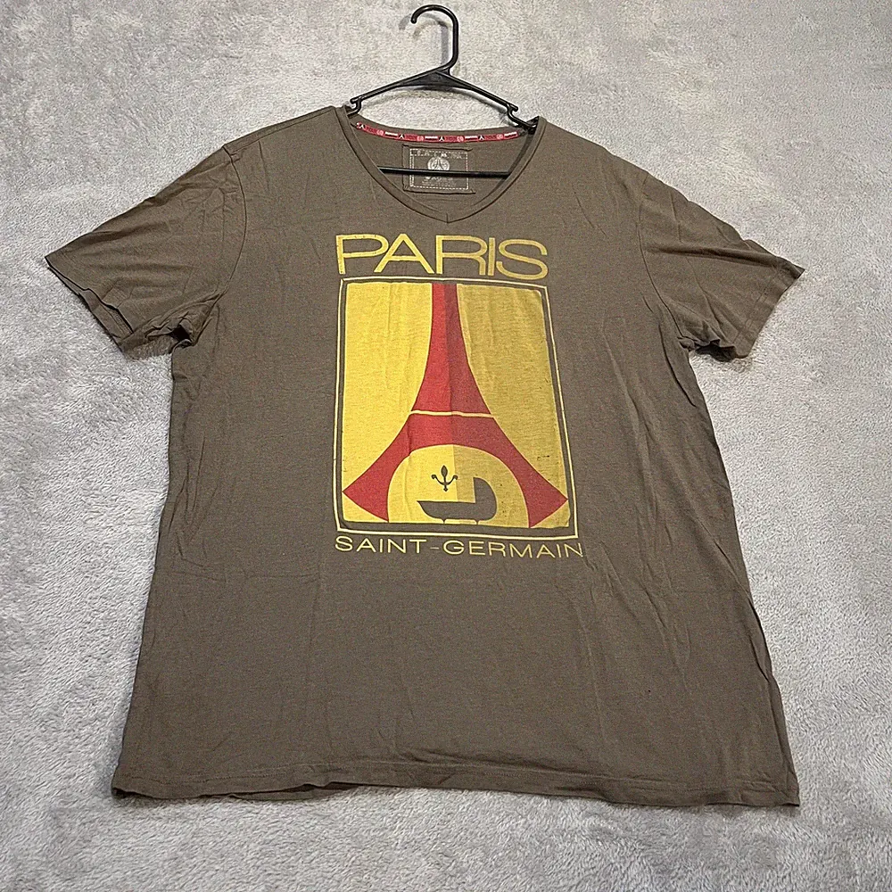 Paris Saint-Germain Shirt Mens XL Brown Soccer Graphic Tee V Neck France