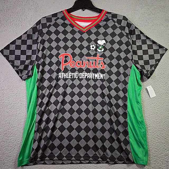 Peanuts® Snoopy Soccer Jersey shirt Mens 2XL Black Charlie Brown Stitch NWT