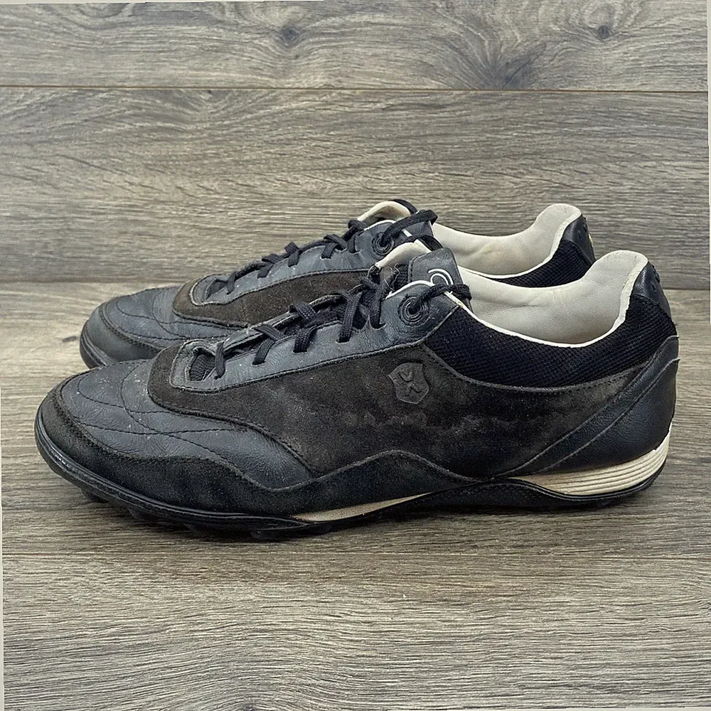 Pele Sports Mens Soccer Turf Shoes Black Leather Suede Size 10 US 44 EU