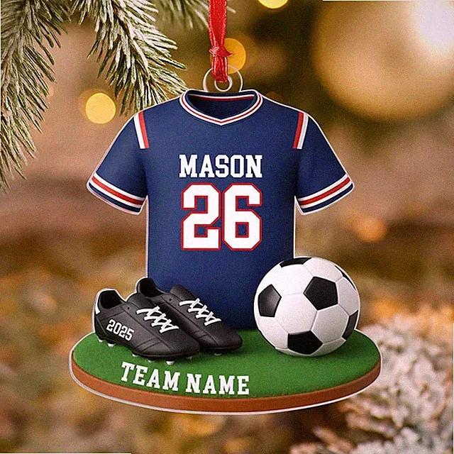 Personalized Soccer Jersey Ornament 2025 – Custom Name & Team Christmas Ornament
