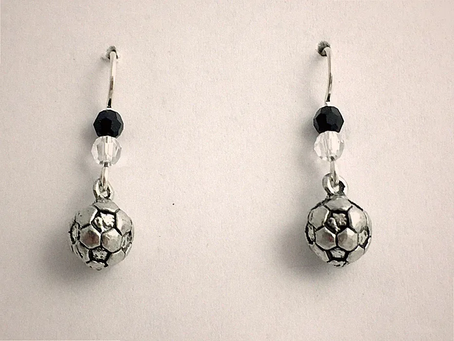 Pewter & sterling silver Soccer ball dangle earrings-team colors, balls,football