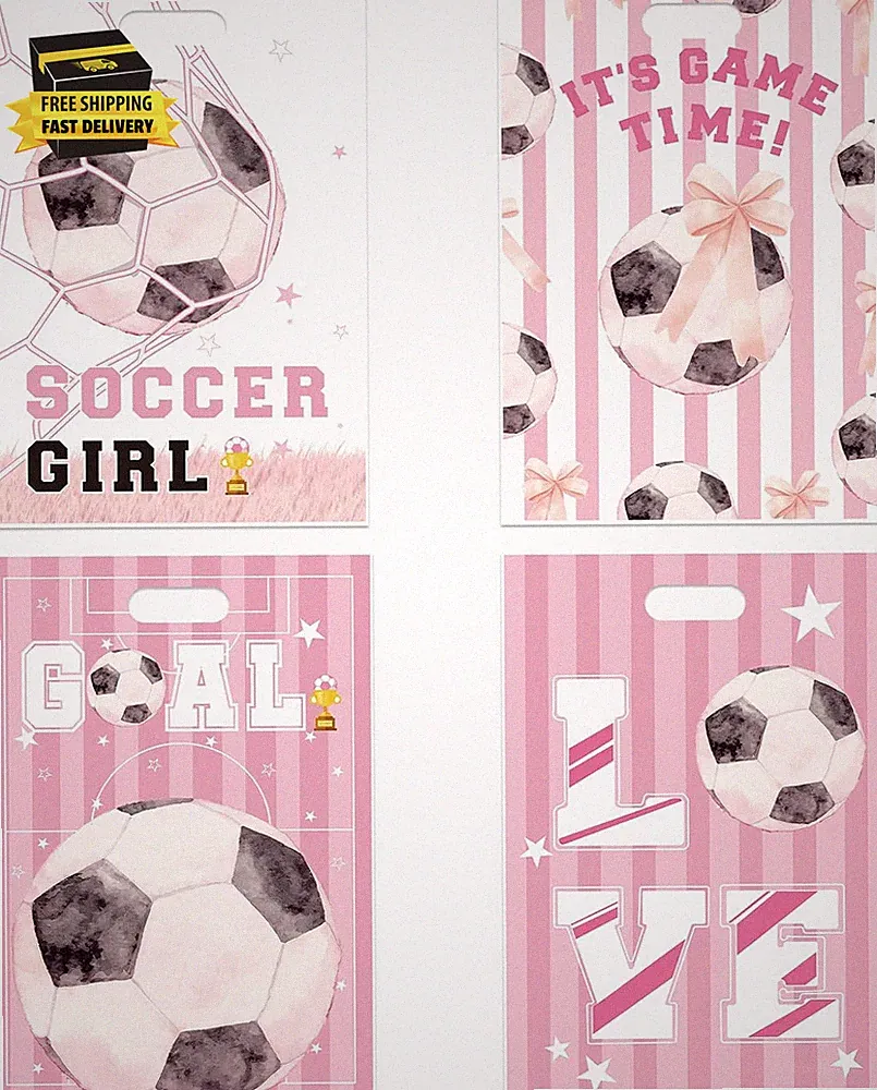Pink Soccer Party Favor Bags - 100 Pcs Soccer Ball Goodie Candy Treat Bags Sport