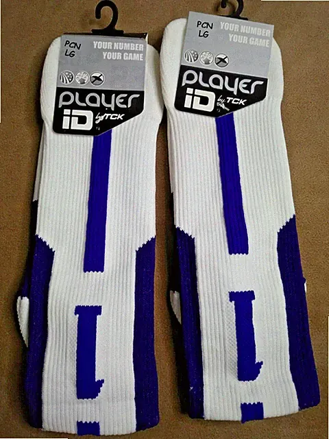 Player ID by TCK 1 Pair of Soccer Socks Purple/White #1 Sz L - NEW