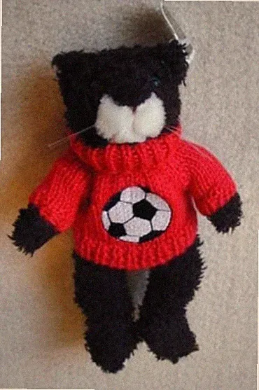 Plush Soccer Cat with Red Knitted Sweater featuring a Soccer ball- CLEARANCE