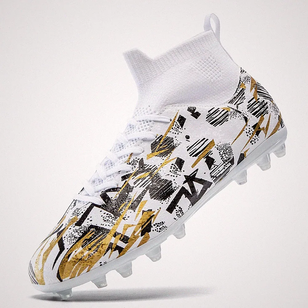 PMKZSES Unisex Kids High-Top Soccer Cleats for Outdoor Training Matches Football