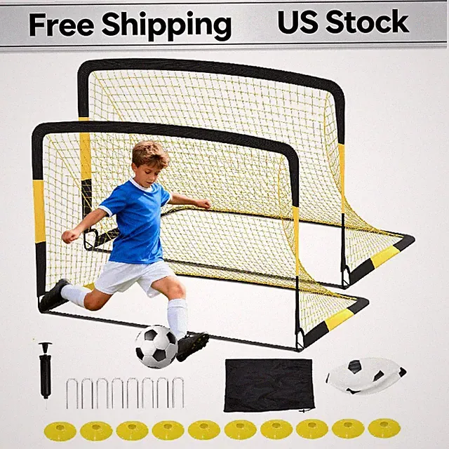 Portable 2 Pack 6x4 ft Soccer Goals for Backyard w/ Ball Cones Pump, Pop Up