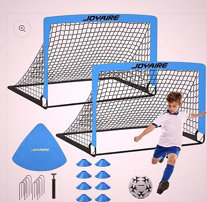 Portable Soccer Goal Set 4x3ft 2 PK w/ Pump, Carrying Bag Soccer Ball & Cones